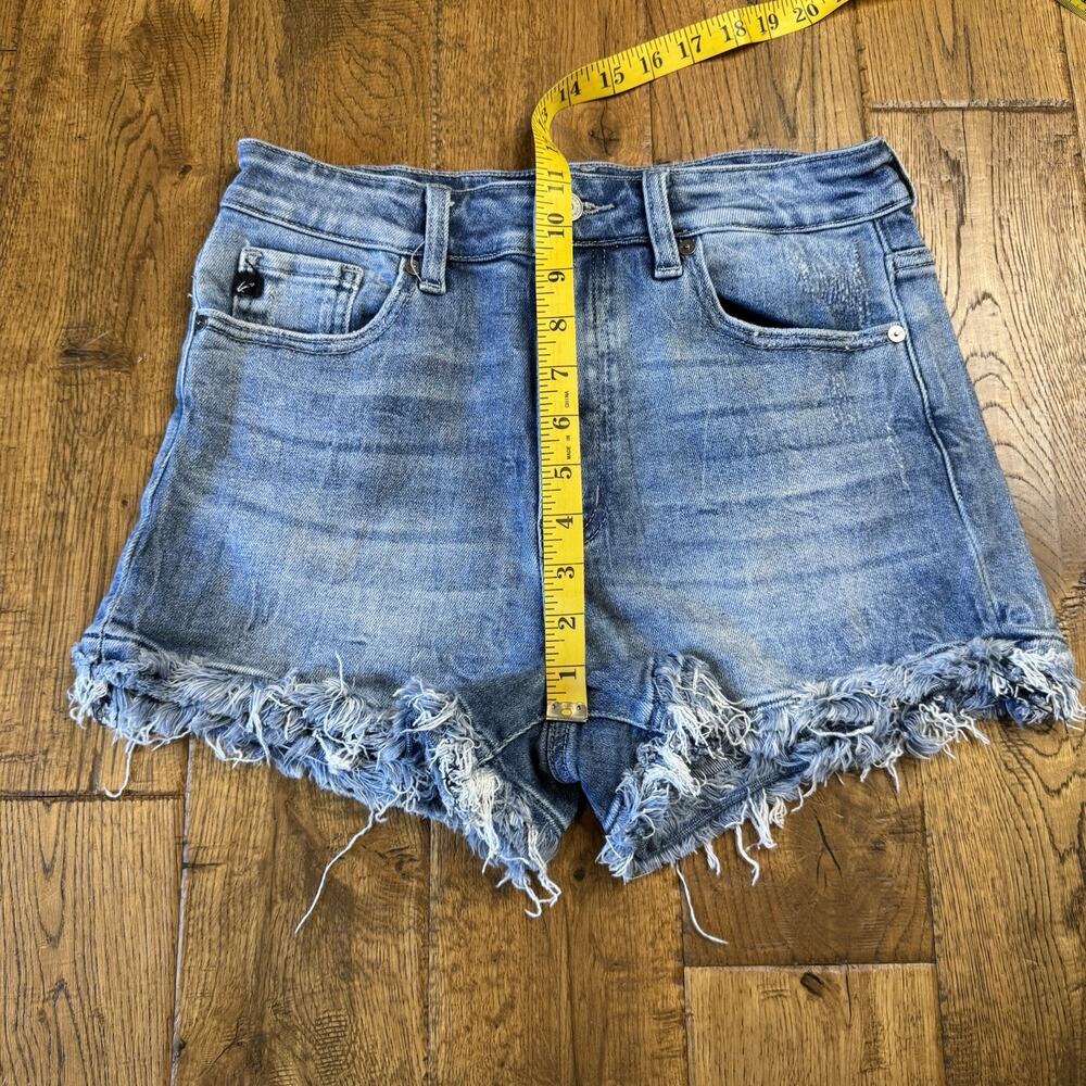 Kancan Cut Off Shorts Womens Sz L Med Wash Frayed Stretch Denim Style KC6358M - Picture 5 of 7